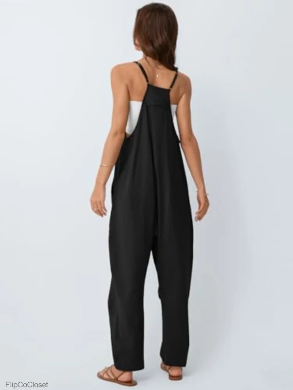 Women's Casual Summer Jumpsuit Sleeveless Loose Fit Romper with Pockets